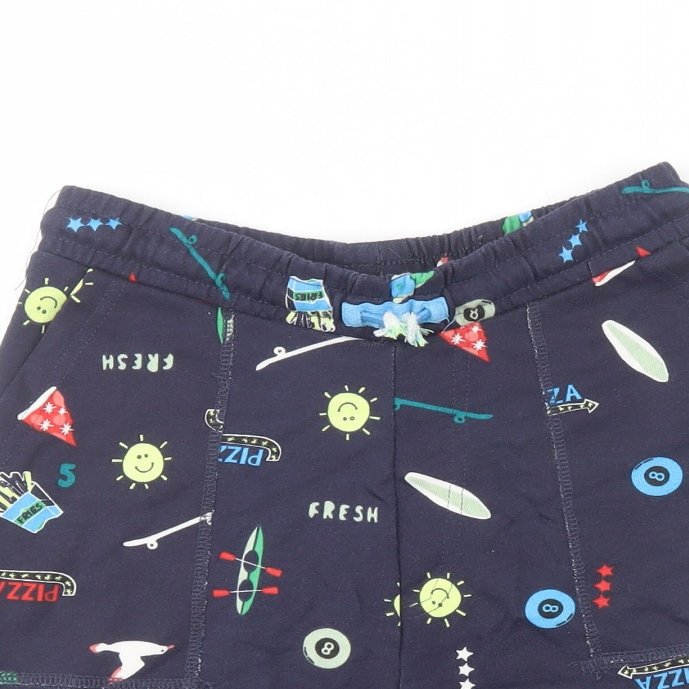 Leigh Tucker Boys Blue Geometric Cotton Sweat Shorts Size 11-12 Years  Regular Drawstring