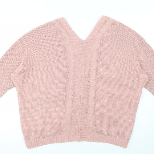 SheIn Womens Pink V-Neck  Polyester Cardigan Jumper Size S