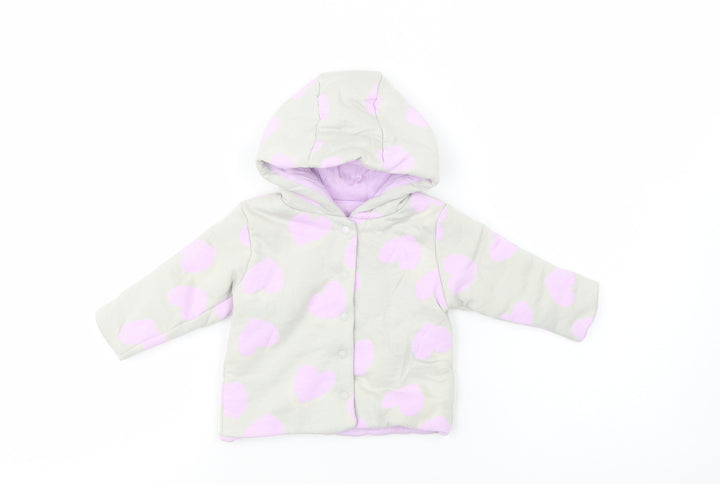 Dunnes Stores Baby Grey Geometric Basic Jacket Jacket Size 3-6 Months Snap - Heart Print
