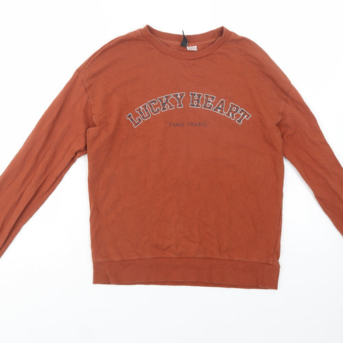 H&M Womens Brown  Cotton Pullover Sweatshirt Size XS  Pullover - Lucky Heart