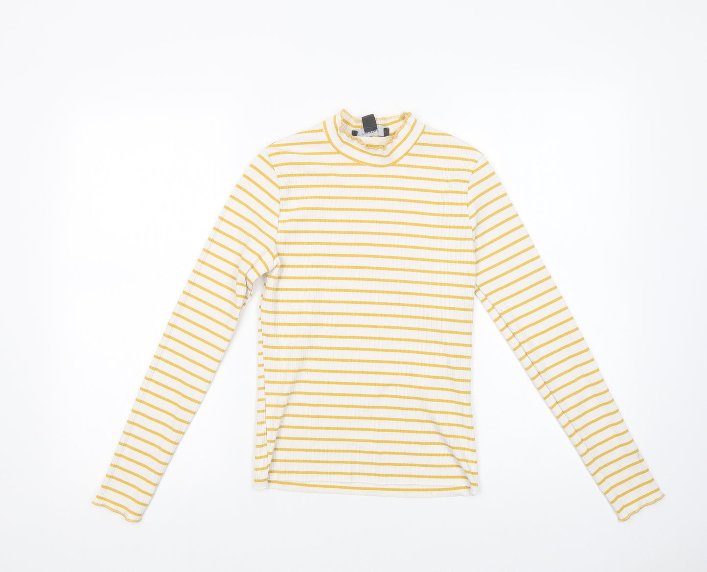 Primark Womens White Striped Polyester Basic Blouse Size 10 Mock Neck