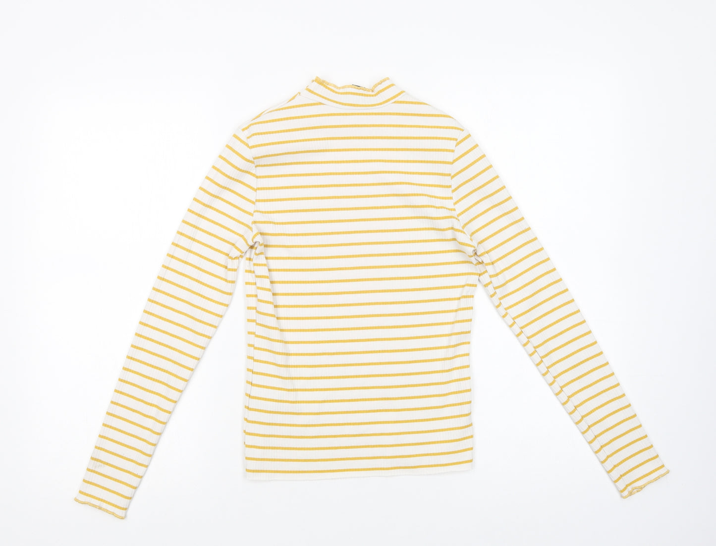 Primark Womens White Striped Polyester Basic Blouse Size 10 Mock Neck