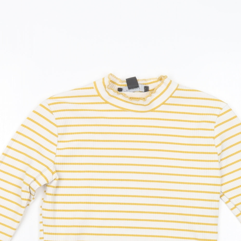 Primark Womens White Striped Polyester Basic Blouse Size 10 Mock Neck