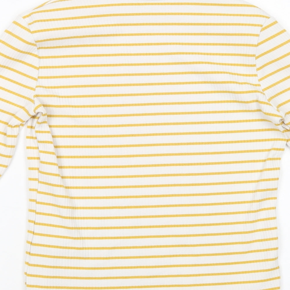 Primark Womens White Striped Polyester Basic Blouse Size 10 Mock Neck