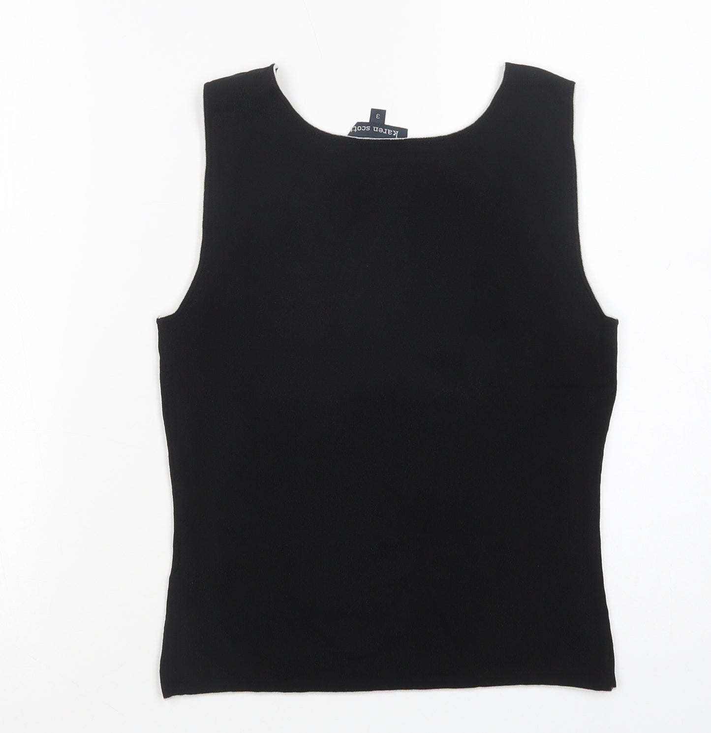 Karen Scott Womens Black Geometric Viscose Basic Tank Size 10 Crew Neck