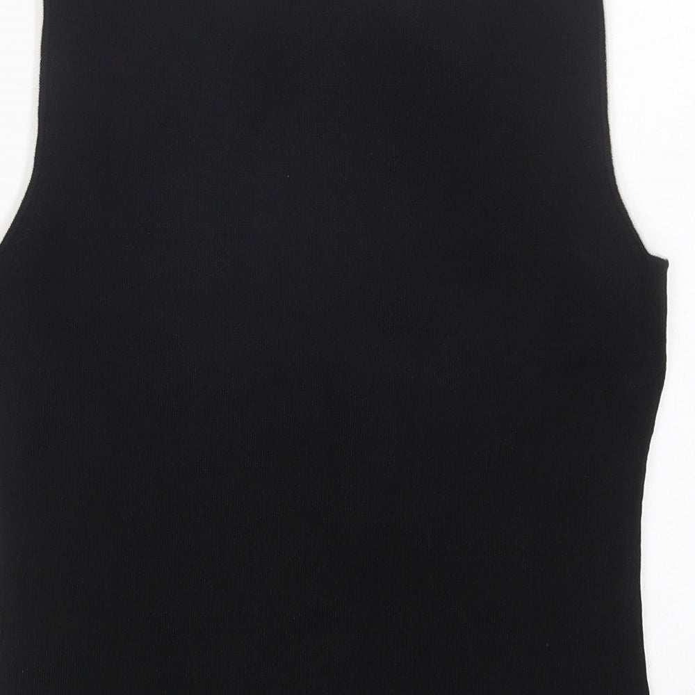 Karen Scott Womens Black Geometric Viscose Basic Tank Size 10 Crew Neck