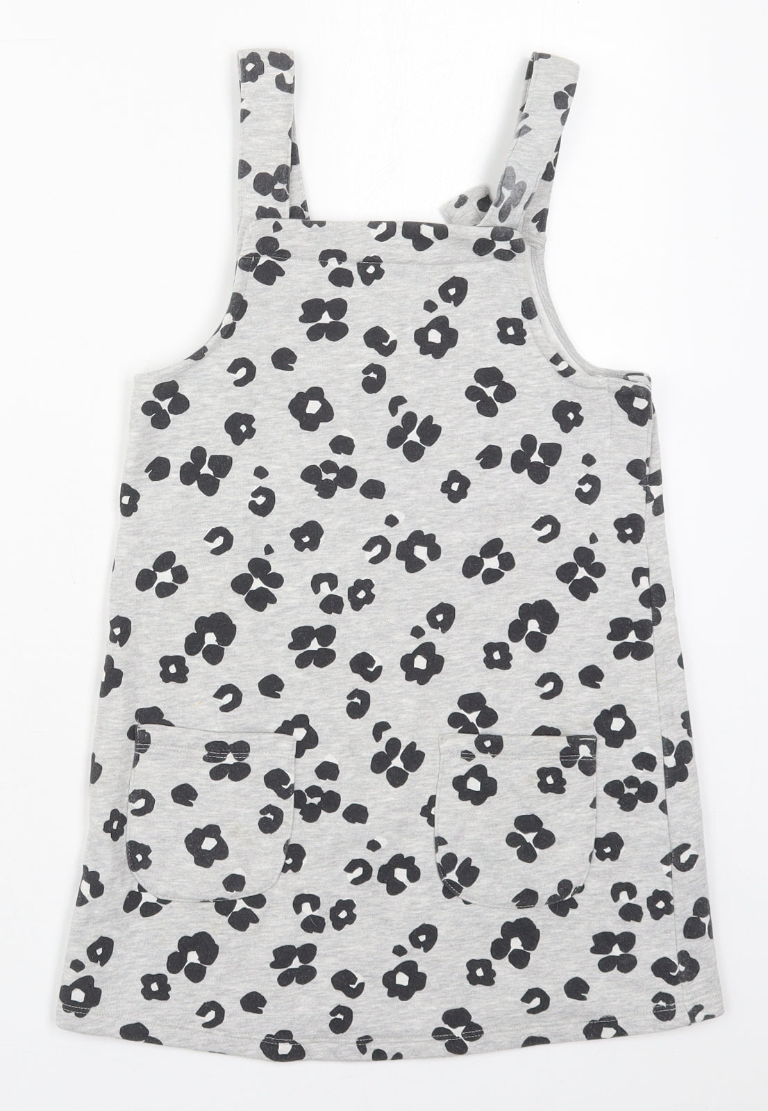 Marks and Spencer Girls Grey Animal Print Cotton Tank Dress  Size 6-7 Years  Scoop Neck Pullover