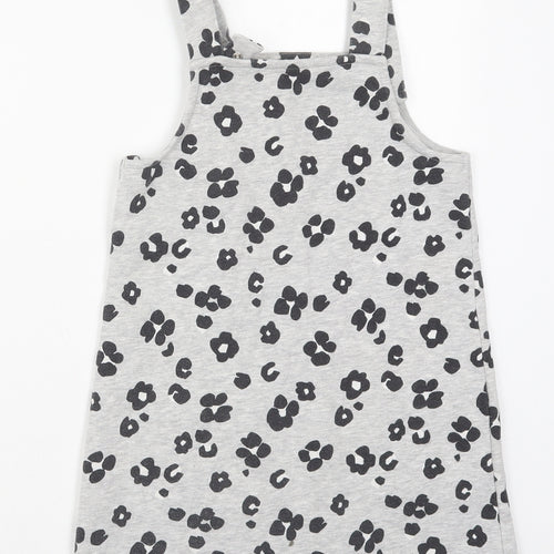 Marks and Spencer Girls Grey Animal Print Cotton Tank Dress  Size 6-7 Years  Scoop Neck Pullover