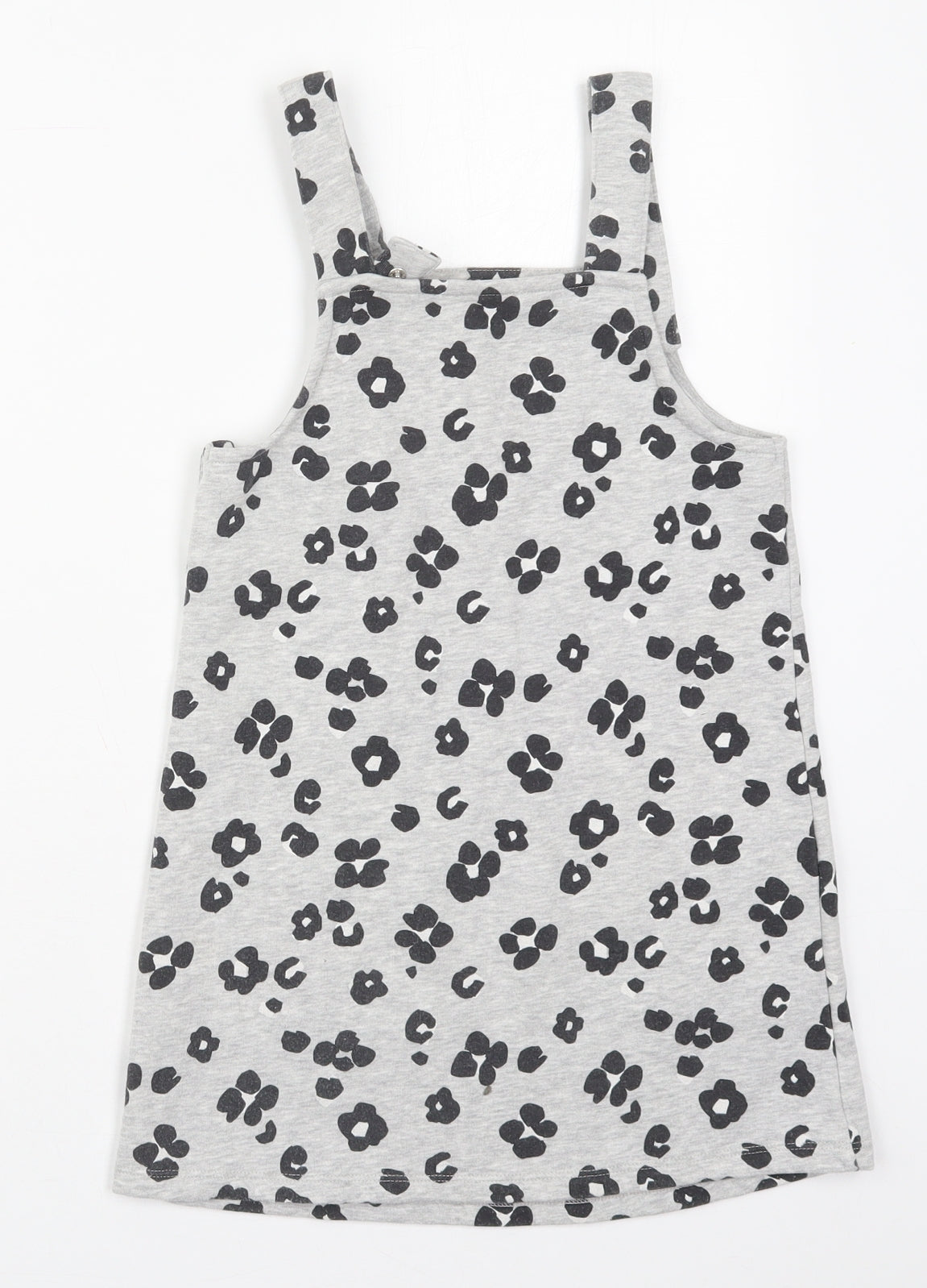Marks and Spencer Girls Grey Animal Print Cotton Tank Dress  Size 6-7 Years  Scoop Neck Pullover