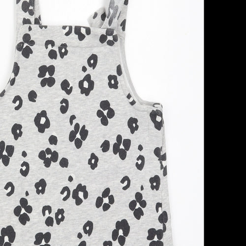 Marks and Spencer Girls Grey Animal Print Cotton Tank Dress  Size 6-7 Years  Scoop Neck Pullover