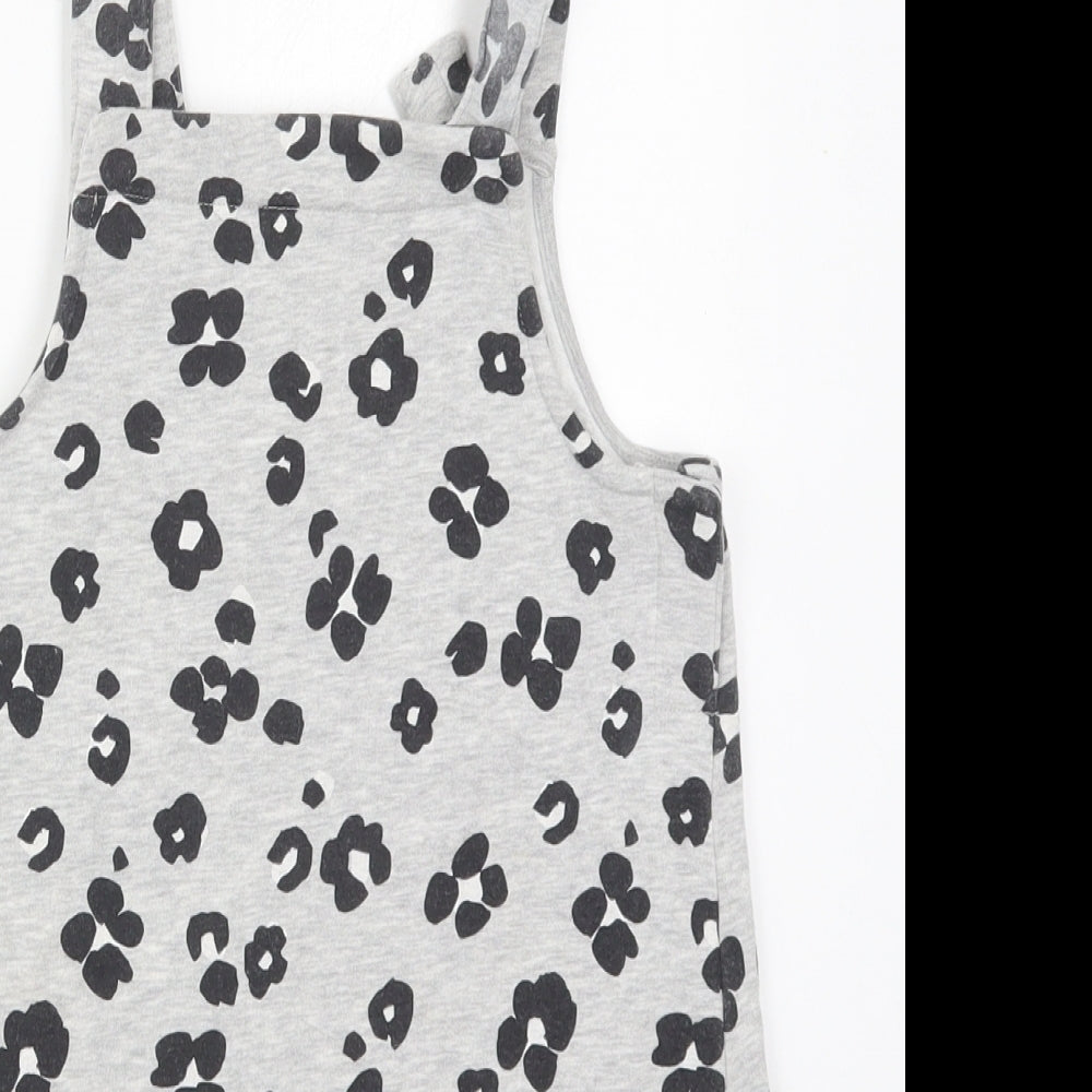 Marks and Spencer Girls Grey Animal Print Cotton Tank Dress  Size 6-7 Years  Scoop Neck Pullover