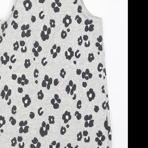 Marks and Spencer Girls Grey Animal Print Cotton Tank Dress  Size 6-7 Years  Scoop Neck Pullover