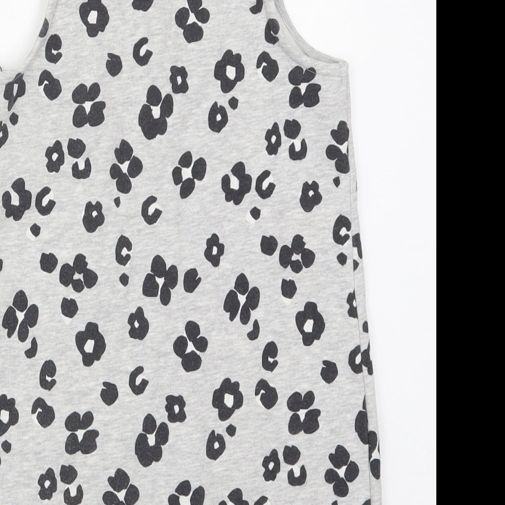 Marks and Spencer Girls Grey Animal Print Cotton Tank Dress  Size 6-7 Years  Scoop Neck Pullover