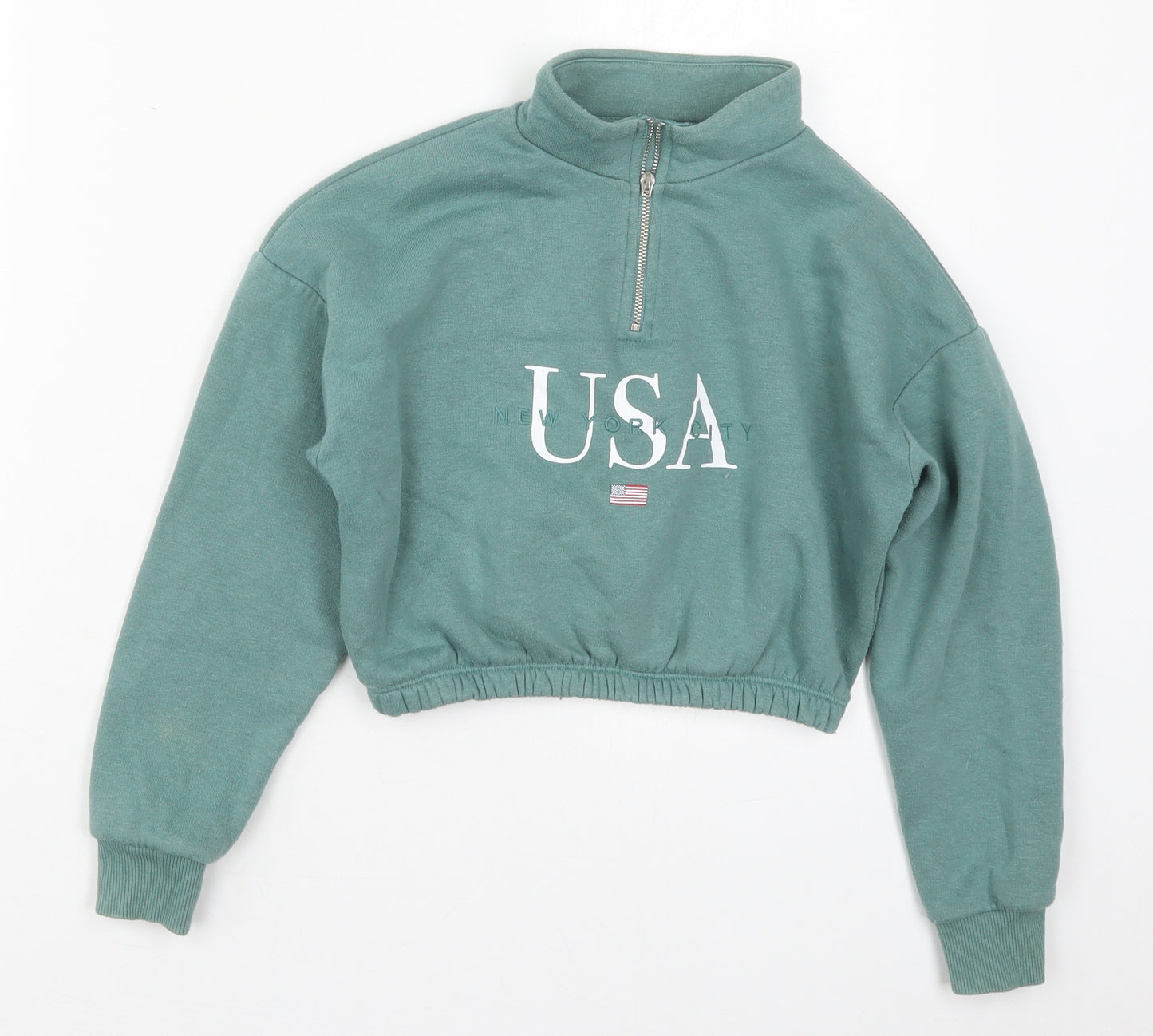 New Look Girls Green  Cotton Pullover Sweatshirt Size 9 Years  Zip - USA