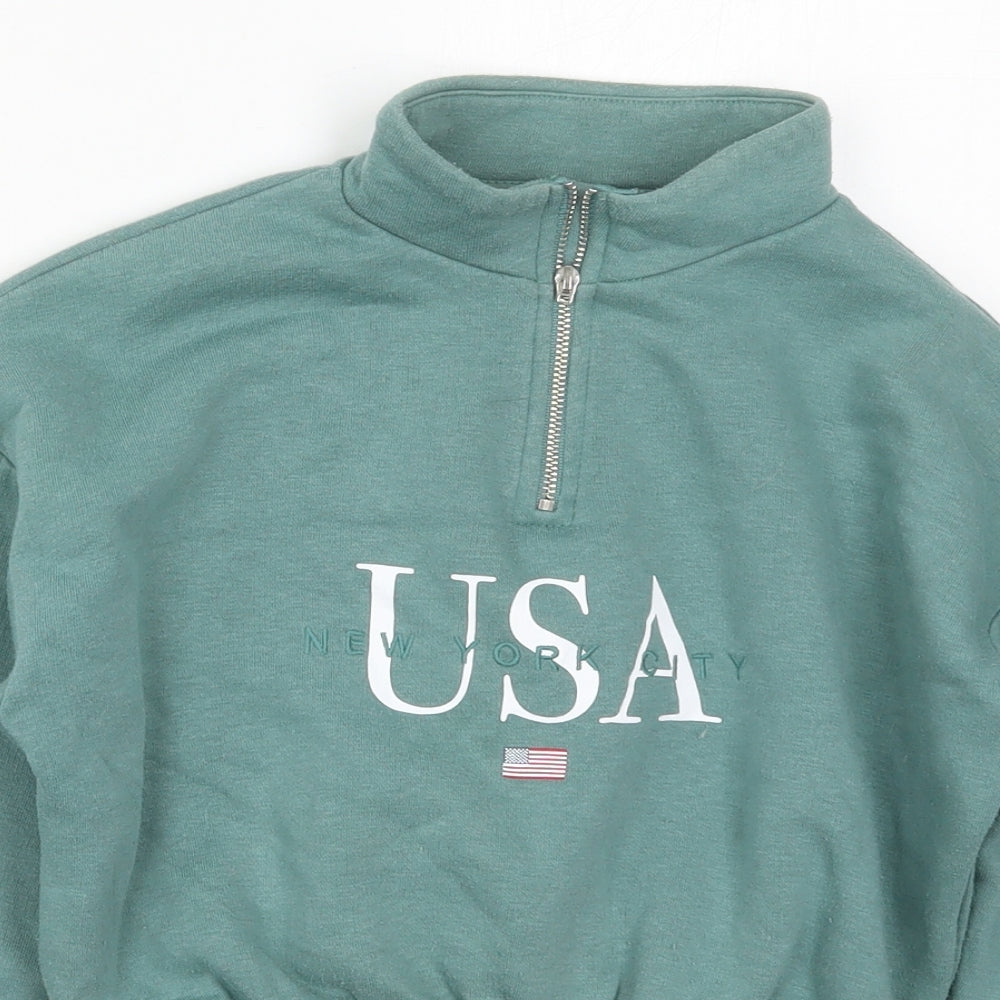 New Look Girls Green  Cotton Pullover Sweatshirt Size 9 Years  Zip - USA