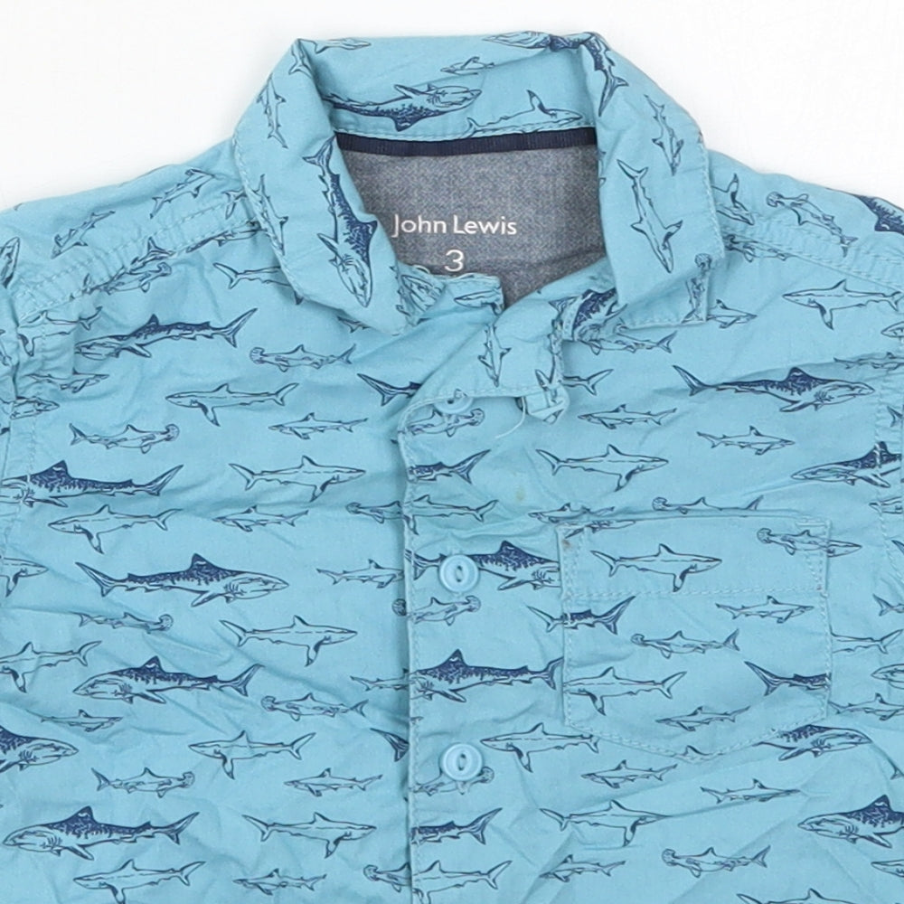 John Lewis Boys Blue  Cotton Basic Button-Up Size 3 Years Collared Button - Sharks