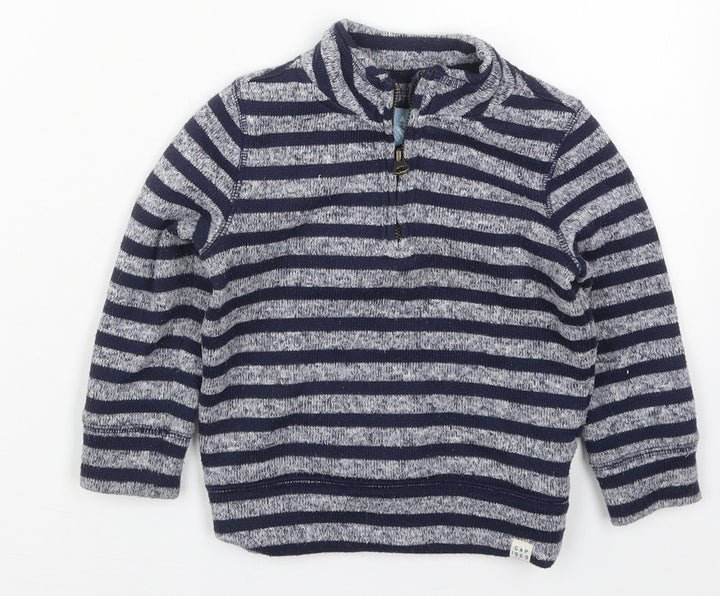 Gap Boys Blue Striped Polyester Pullover Sweatshirt Size 2 Years  Zip