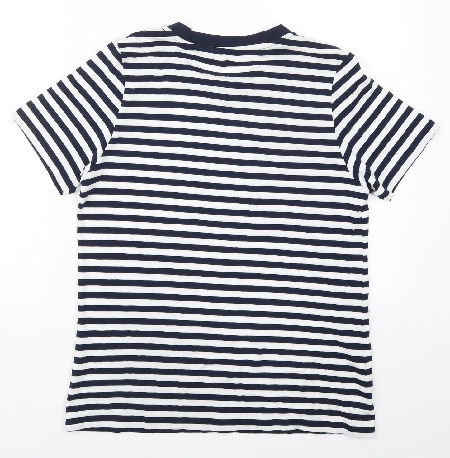 Marks and Spencer Womens Blue Striped Cotton Basic T-Shirt Size 16 Crew Neck