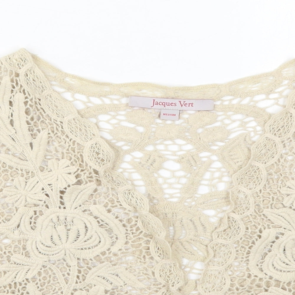 Jacques Vert Womens Beige V-Neck  Cotton Cardigan Jumper Size M