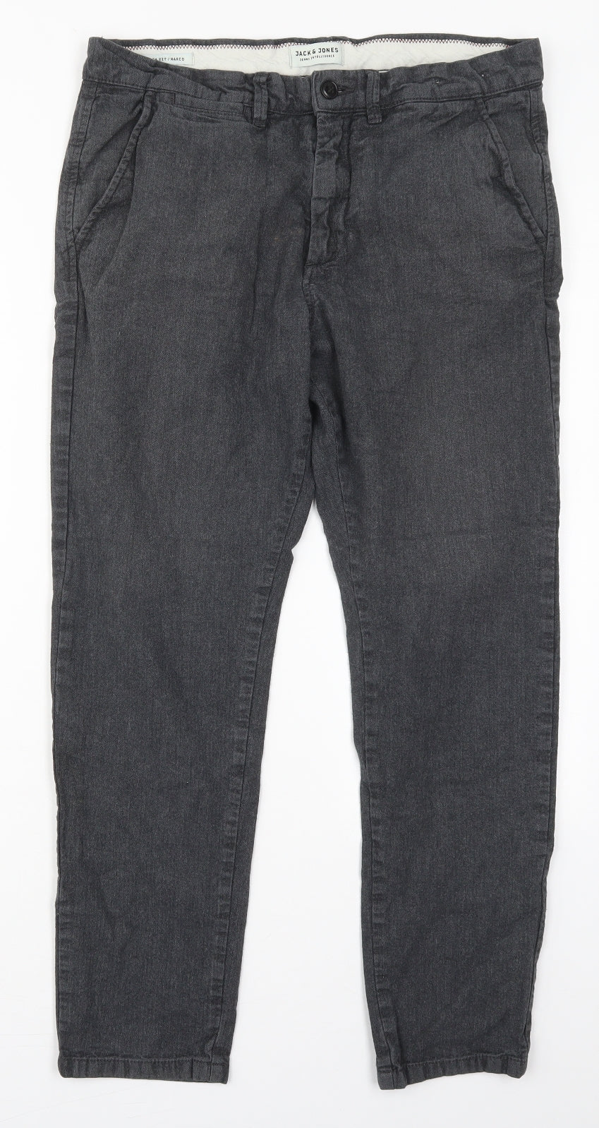JACK & JONES Mens Grey Herringbone Viscose Trousers  Size 32 L27 in Slim Button