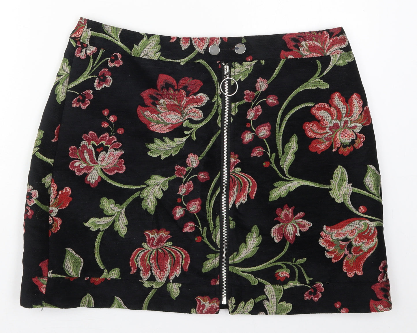 River Island Womens Black Floral Polyester Mini Skirt Size 16   Button