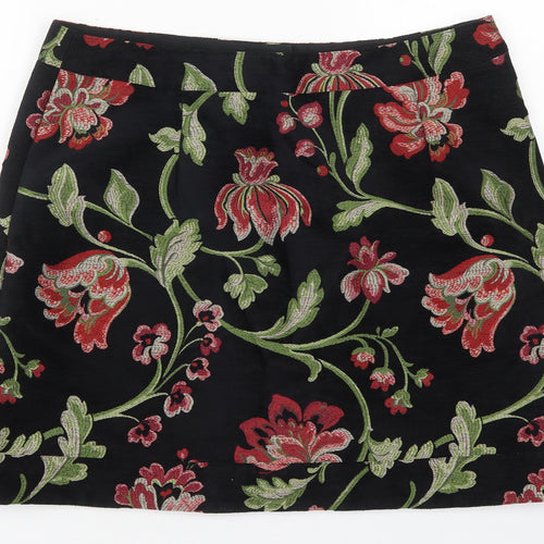 River Island Womens Black Floral Polyester Mini Skirt Size 16   Button