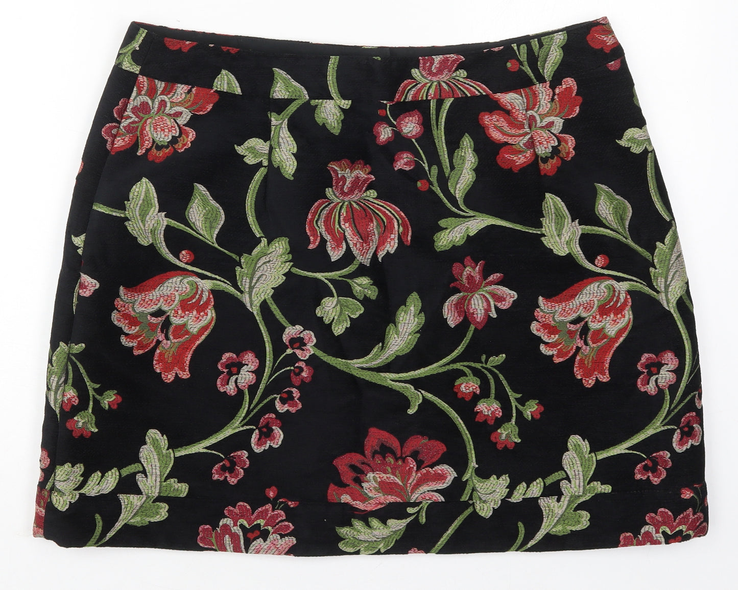 River Island Womens Black Floral Polyester Mini Skirt Size 16   Button