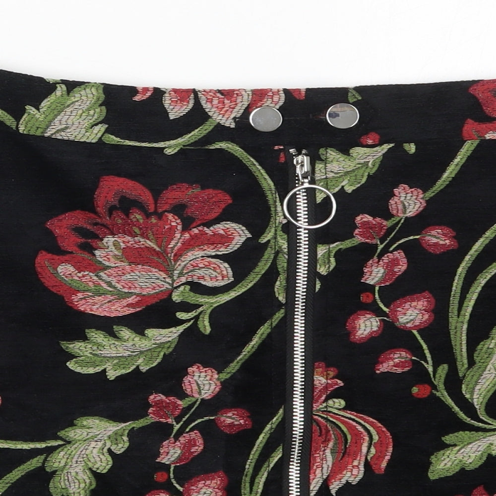River Island Womens Black Floral Polyester Mini Skirt Size 16   Button