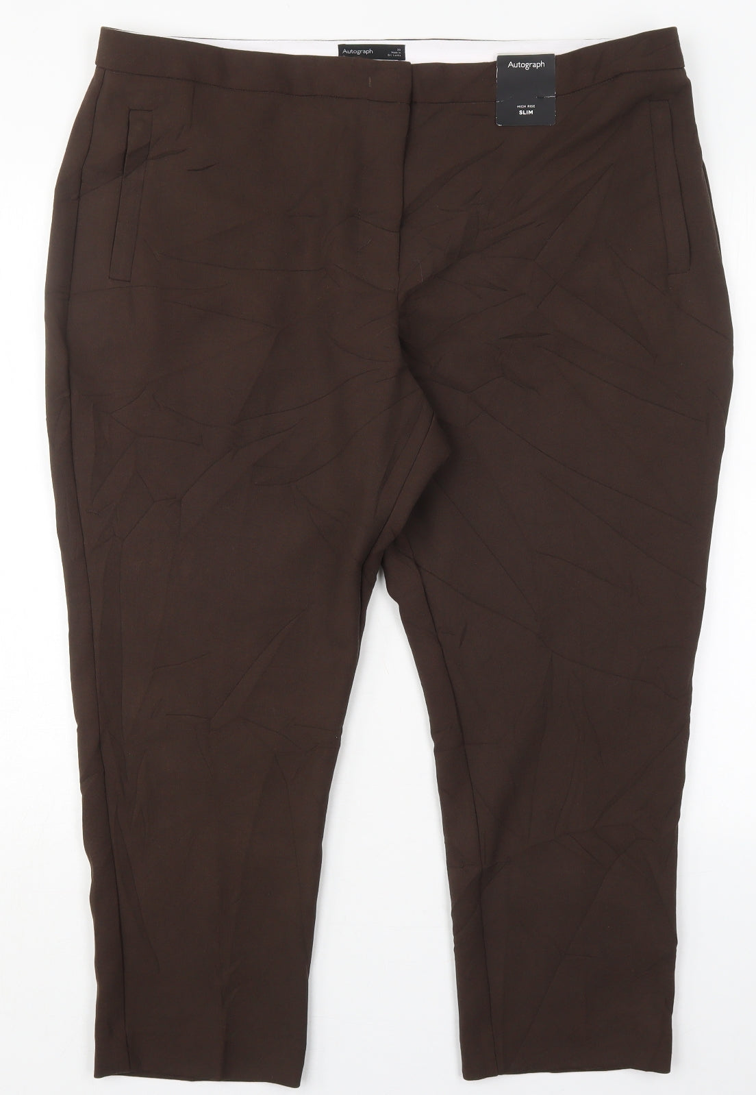 Marks and Spencer Womens Brown  Polyester Cropped Trousers Size 20 L23 in Regular Hook & Eye