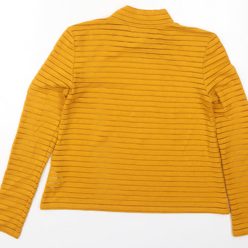 Marks and Spencer Womens Orange Striped Polyester Basic T-Shirt Size 8 Mock Neck
