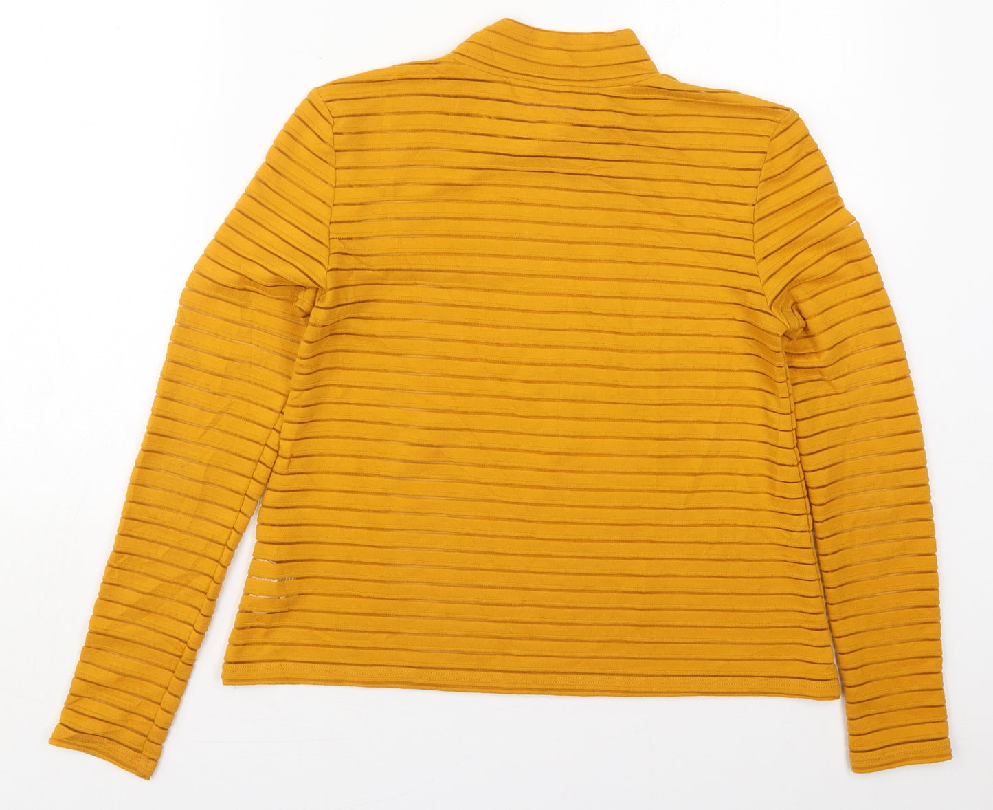 Marks and Spencer Womens Orange Striped Polyester Basic T-Shirt Size 8 Mock Neck