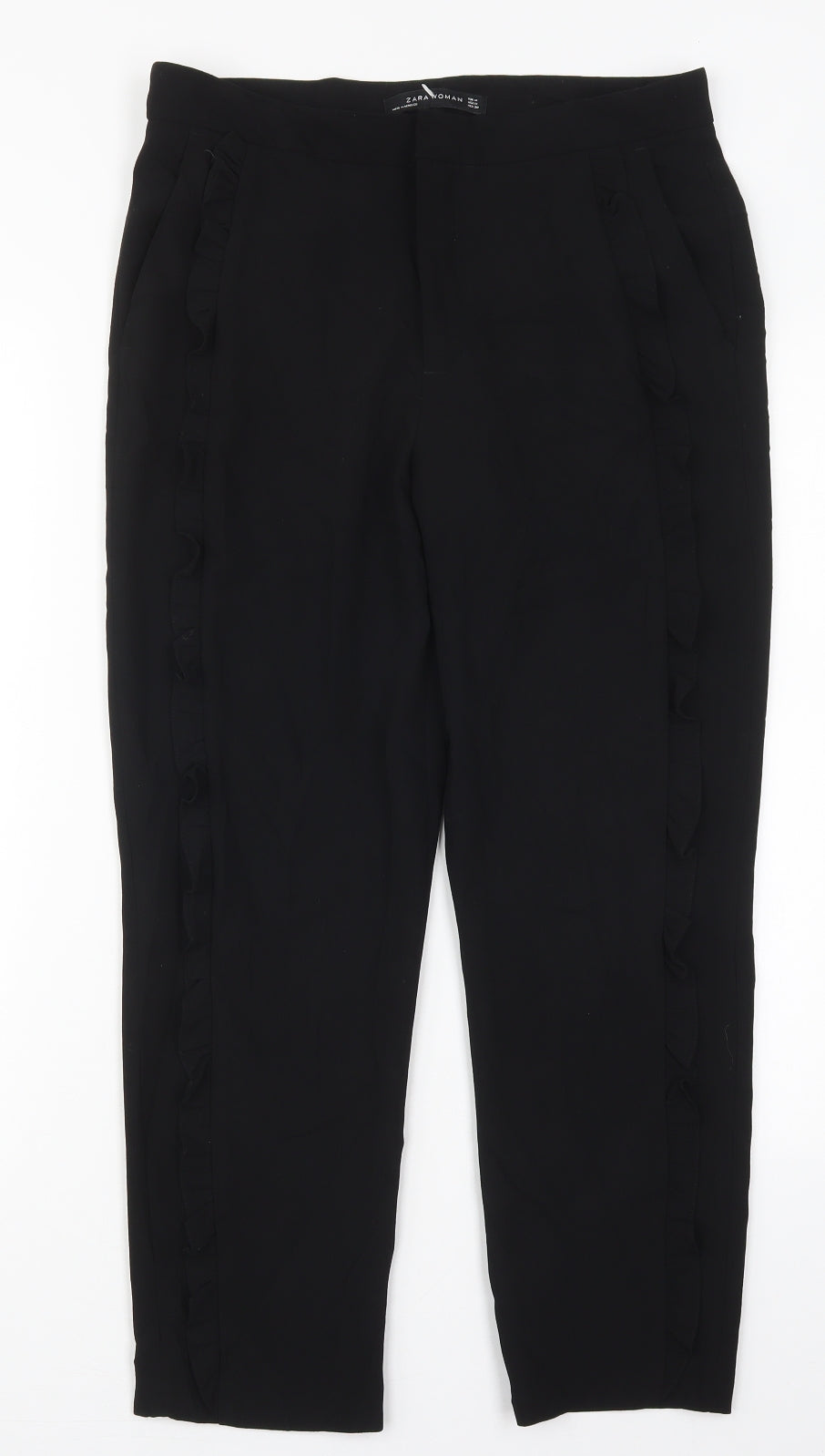 Zara Womens Black  Polyester Trousers  Size M L25 in Regular Hook & Eye