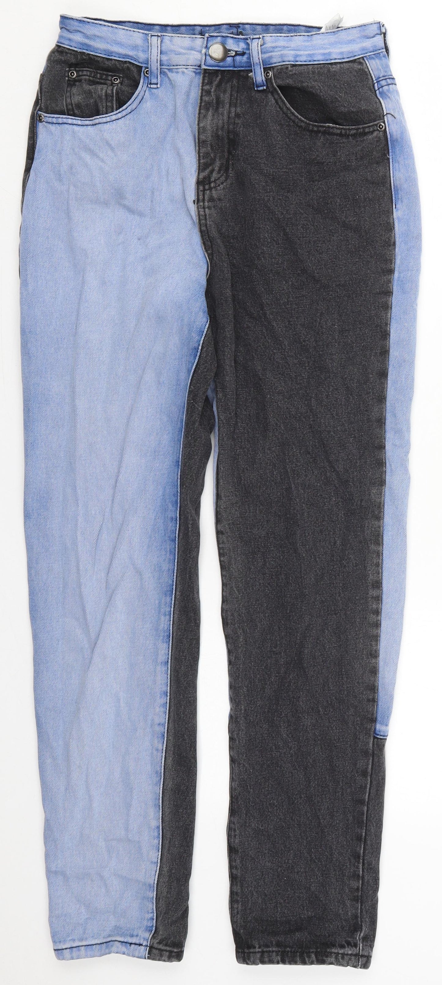 Boohoo Womens Blue  Cotton Straight Jeans Size 8 L27 in Regular Button - Black