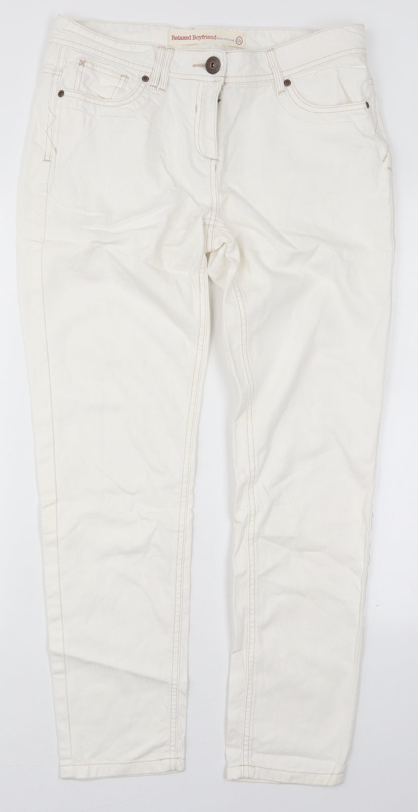 NEXT Womens White  Cotton Skinny Jeans Size 12 L29 in Regular Button