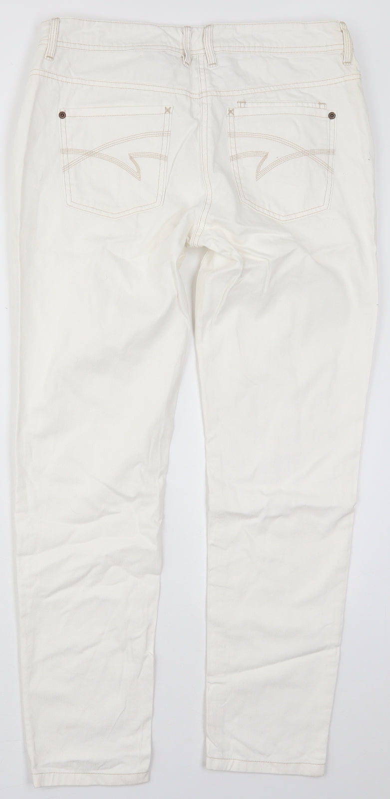 NEXT Womens White  Cotton Skinny Jeans Size 12 L29 in Regular Button
