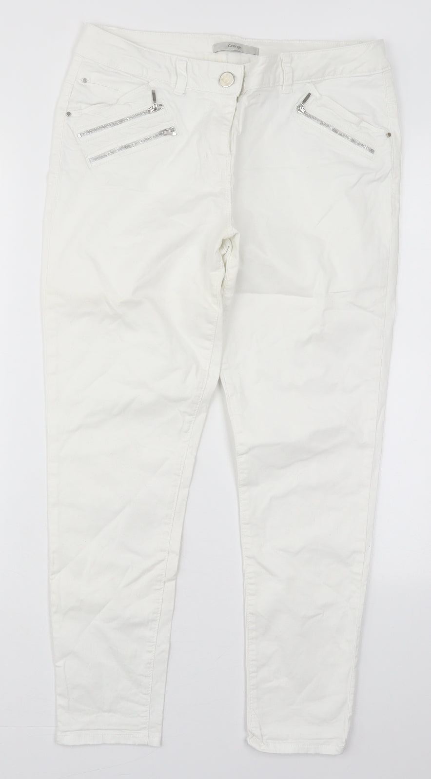 George Womens White  Cotton Skinny Jeans Size 12 L26 in Regular Button