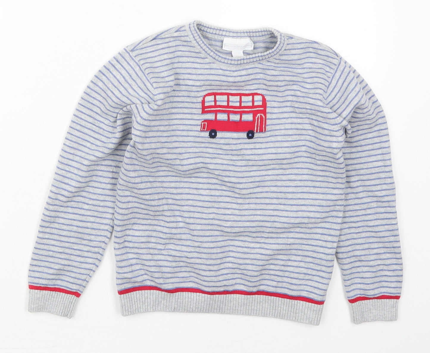 The White Company Boys Grey Crew Neck Striped Cotton Pullover Jumper Size 5-6 Years  Pullover - Bus
