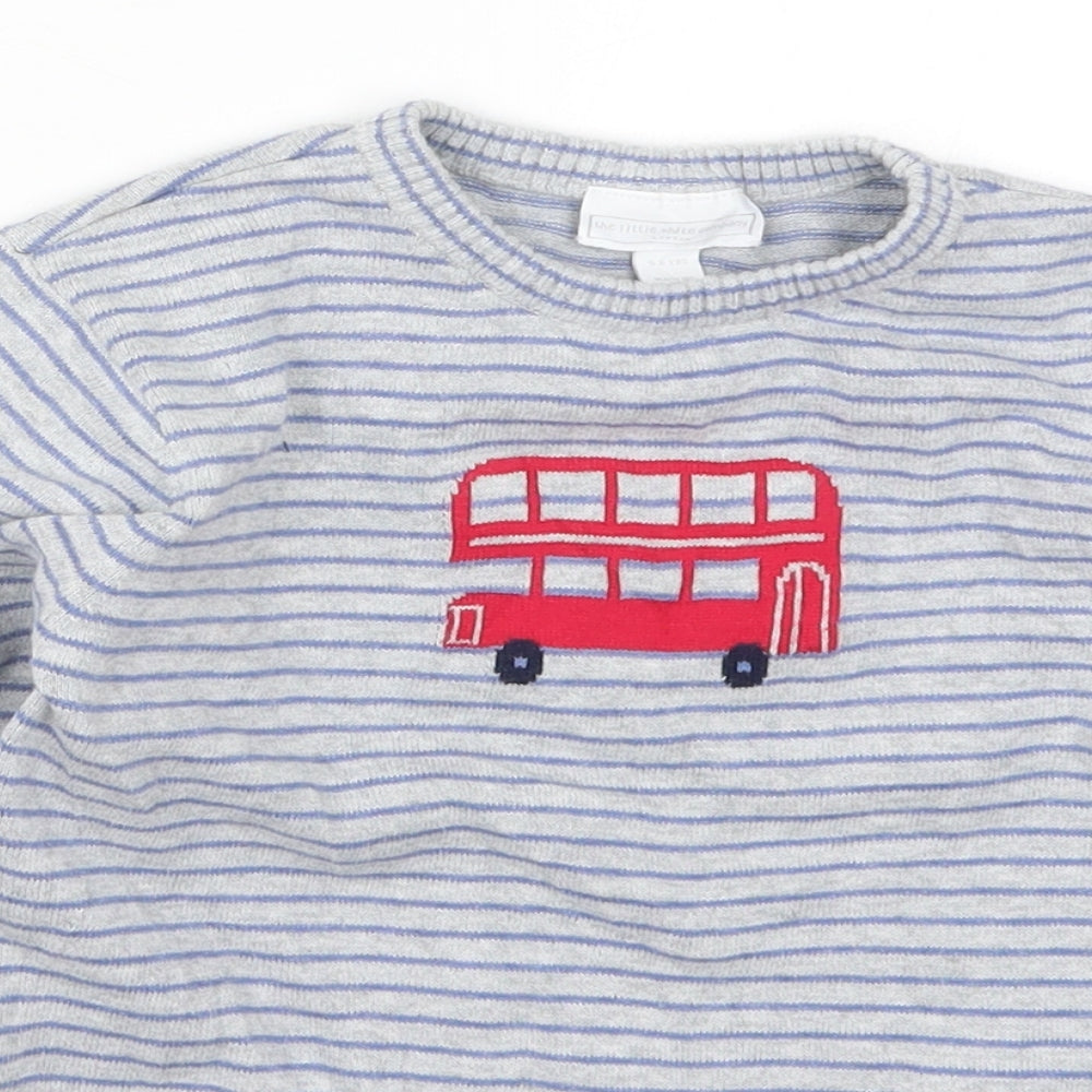 The White Company Boys Grey Crew Neck Striped Cotton Pullover Jumper Size 5-6 Years  Pullover - Bus