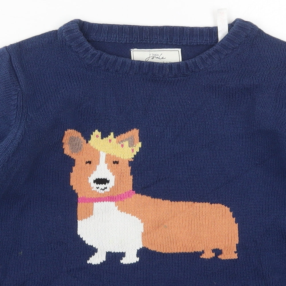 Joules Girls Blue Crew Neck  Cotton Pullover Jumper Size 9-10 Years  Pullover - Corgi Crown