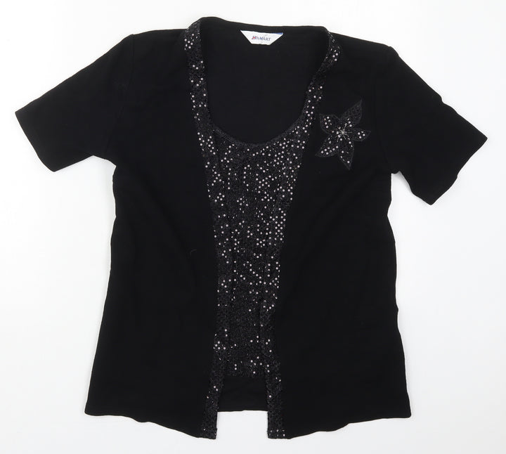 Damart Womens Black Round Neck Nylon Cardigan Jumper Size 10