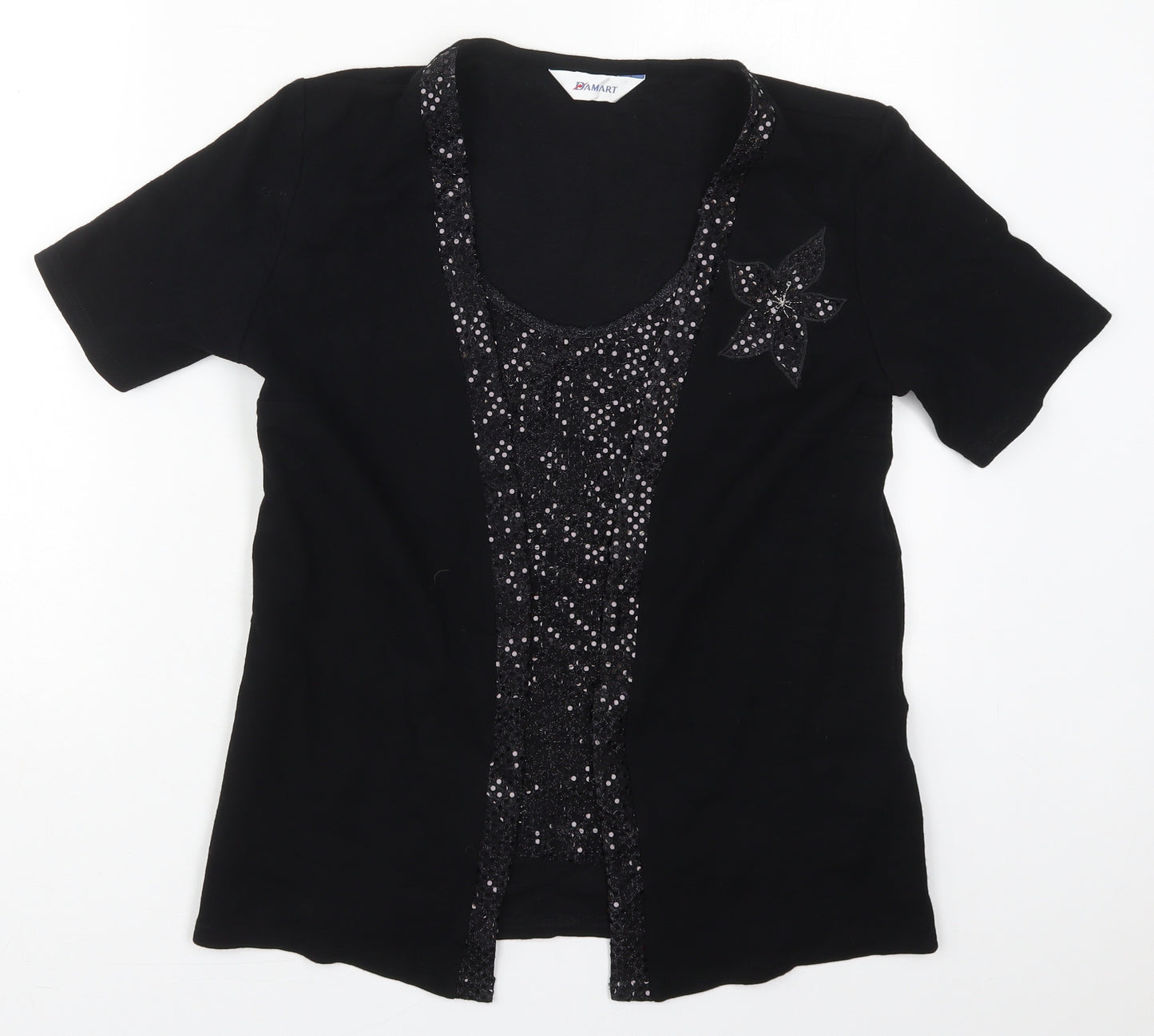 Damart Womens Black Round Neck  Nylon Cardigan Jumper Size 10