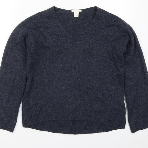 H&M Womens Blue V-Neck  Acrylic Pullover Jumper Size XS