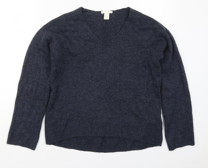 H&M Womens Blue V-Neck  Acrylic Pullover Jumper Size XS