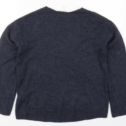 H&M Womens Blue V-Neck  Acrylic Pullover Jumper Size XS