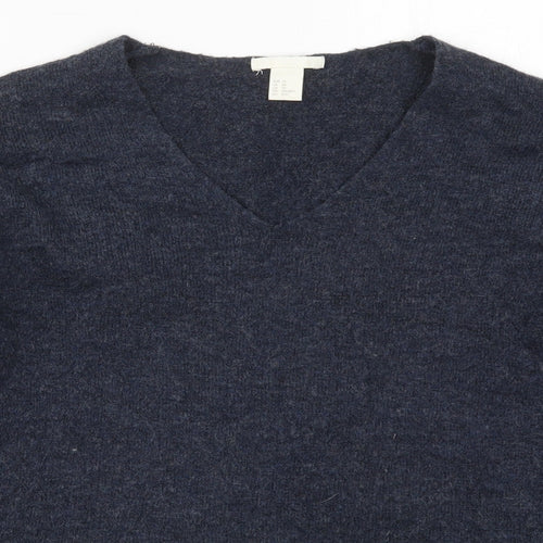 H&M Womens Blue V-Neck  Acrylic Pullover Jumper Size XS