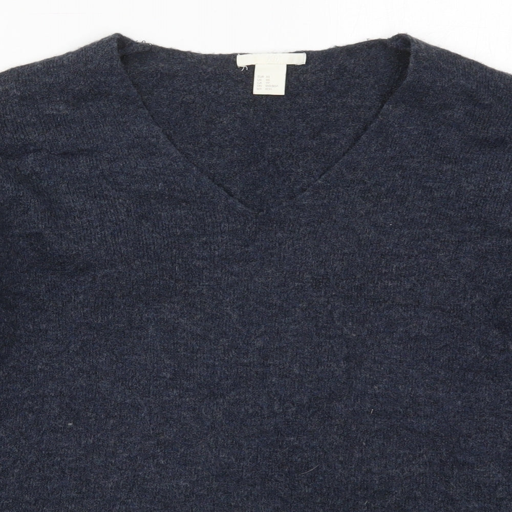 H&M Womens Blue V-Neck  Acrylic Pullover Jumper Size XS