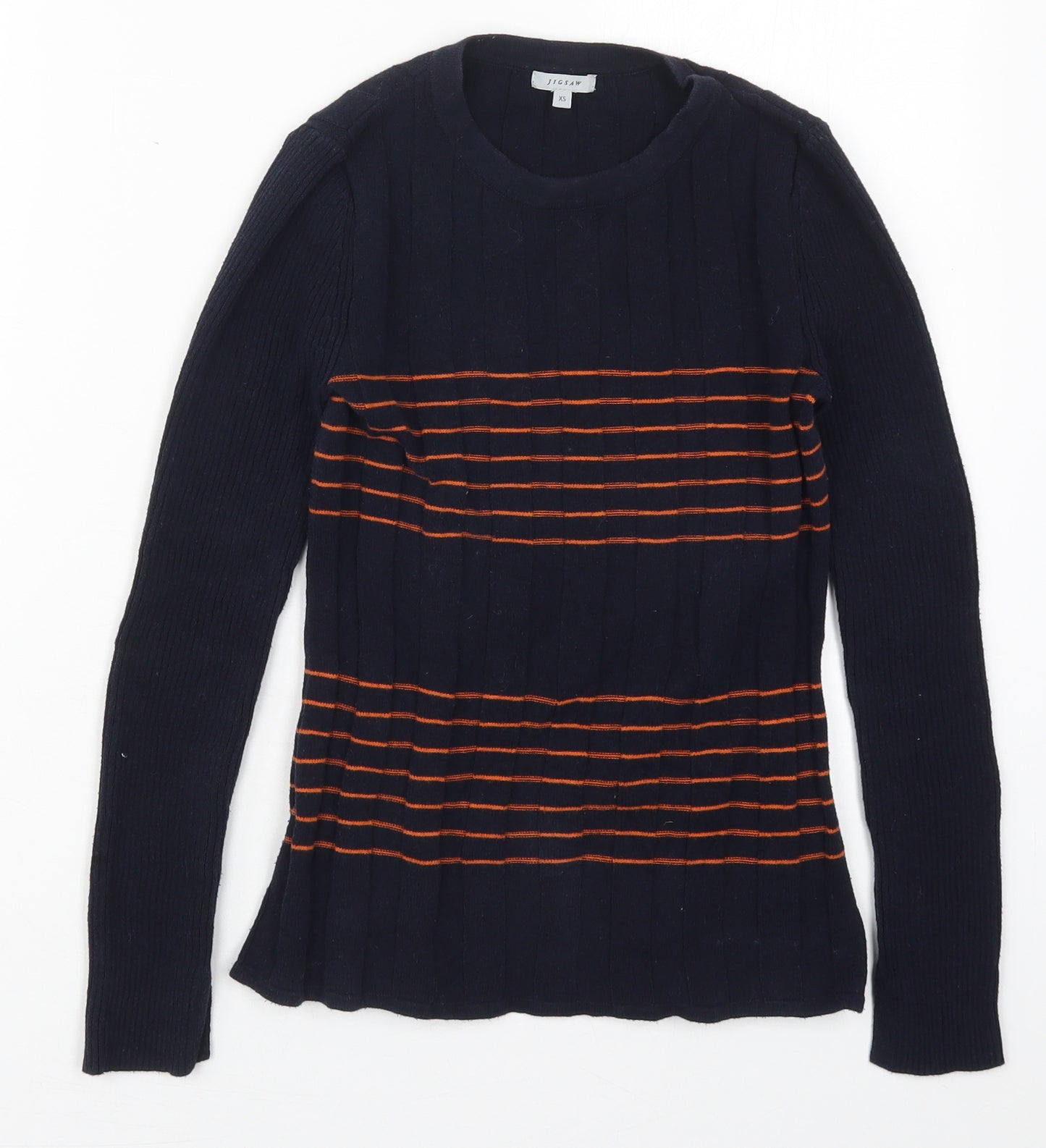 Jigsaw Womens Blue Crew Neck Striped Cotton Pullover Jumper Size XS   - Orange