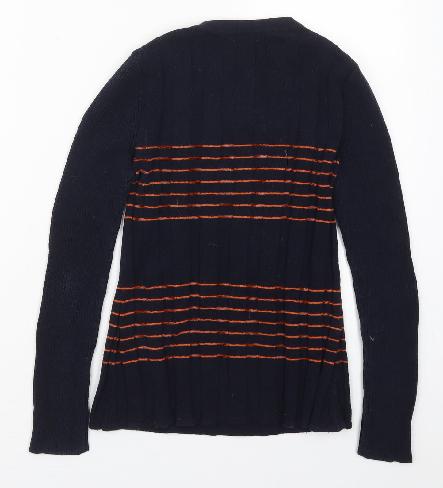 Jigsaw Womens Blue Crew Neck Striped Cotton Pullover Jumper Size XS   - Orange