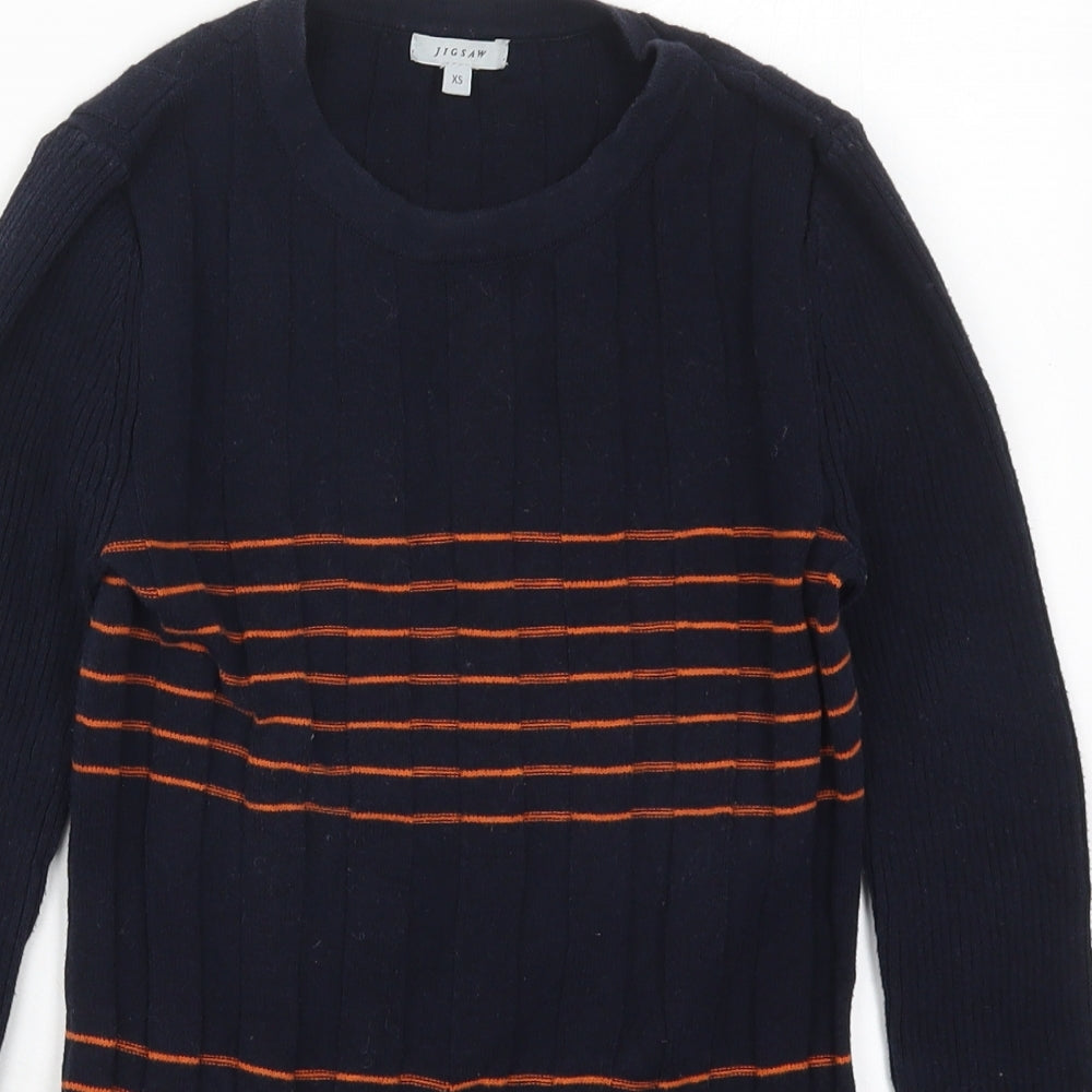 Jigsaw Womens Blue Crew Neck Striped Cotton Pullover Jumper Size XS   - Orange