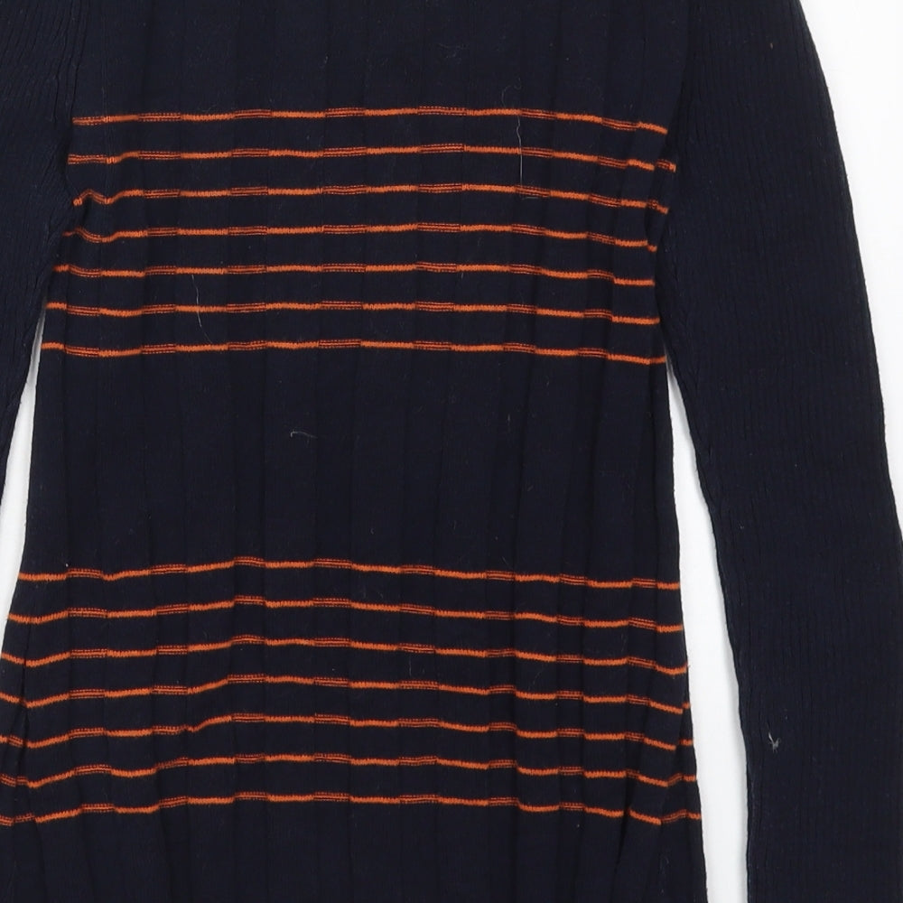 Jigsaw Womens Blue Crew Neck Striped Cotton Pullover Jumper Size XS   - Orange